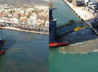 Χίος: Μπλόκο των κατοίκων σε πλοίο με μηχανήματα για κατασκευή προσφυγικής δομής