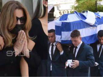 Θρήνος για την Δέσποινα Μοιραράκη: Συντετριμμένη στην κηδεία του Γιάννη Κοντούλη – Στο πλευρό της οι γιοι της