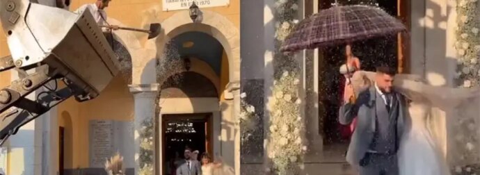 Το πήγαν σε άλλο επίπεδο: Τους έριχναν ρύζι με φτυάρια από εκσκαφέα! (video)