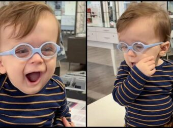 Πάνγλυκο μωράκι φοράει γυαλιά και βλέπει για 1η φορά τον κόσμο καθαρά