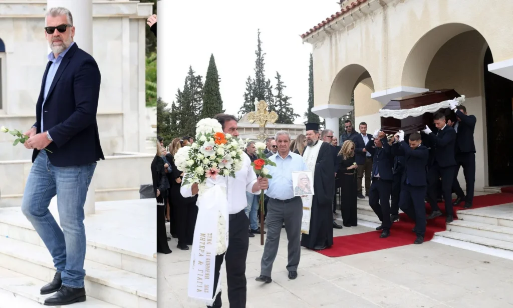 Κηδεία Άννας Παναγιωτοπούλου – Συγκινημένος ο γιος της – Την αποχαιρέτησε με ένα λευκό τριαντάφυλλο